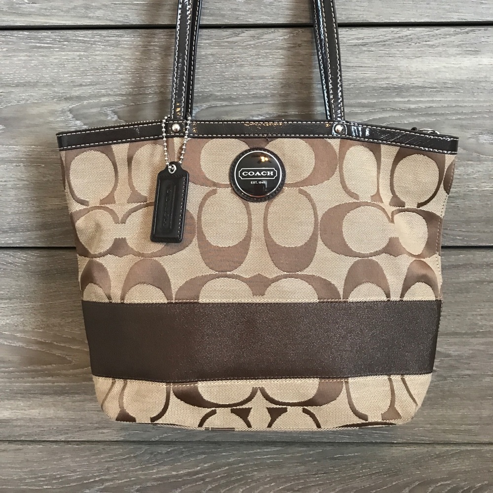 Brown Coach Monogram Tote with Wristlet